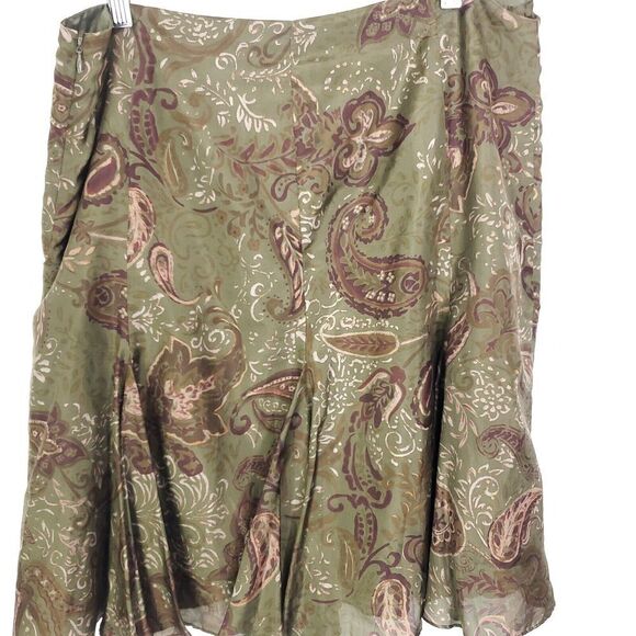Lauren Ralph Lauren Skirt Womens 12P Silk Paisley Grunge Pleated Goblincore - Picture 2 of 8